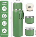 750ml/27 OZ Coffee Thermo with 3 cups, Insulated Water Bottle, Stainless Steel Vacuum Flask Set for Hot and Cold Drinks, Gifts Box