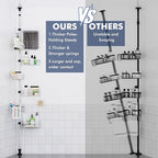 Shower Caddy Corner Tension Pole, Stainless Steel Rustproof 6 Shelves Bathroom Organizer with Towel Bar & Toothbrush Holder, Adjustable Shower Shelf for Renters - Family Stand Storage Rack