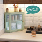 Corner Bread Box for Kitchen Countertop, Bamboo Wood Large Capacity Bread Storage Bin with Acrylic Wavy Door Panel, Green