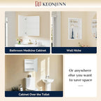 Keonjinn 60 x 32 Inch Medicine Cabinet, Assembly Required, White Bathroom Medicine Cabinets Mirror, Lightweight, Adjustable Shelves, Surface Mount or Recessed, Tempered Glass