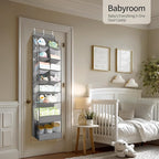 Yecaye 2 Pack 8 Tier Over the Door Organizer Hanging with Large Pockets, Back Door of Storage for Nursery, Closet and Bathroom, Partition Behind Door Shoe Organizers Shelf with Baby Clothes, Grey
