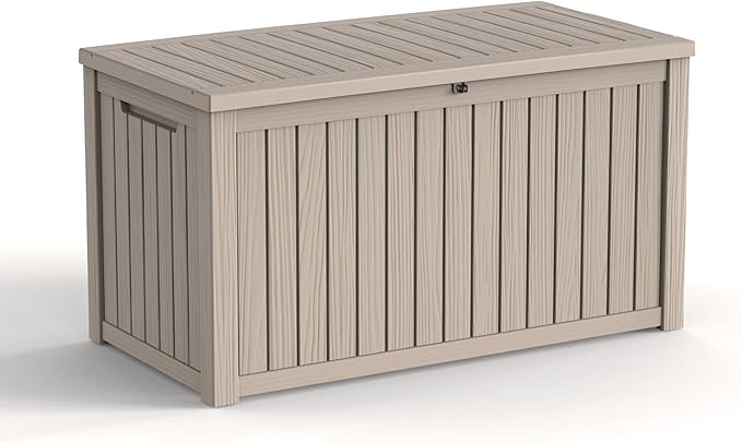 180Gallon Waterproof Outdoor Storage Box, UV Resistant Resin Deck Box with Hydraulic Rod for Reinforced Stability, Perfect for Patio, Garden, and Pool（Grey，180 Gallon）
