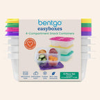 Bentgo Easyboxes 4-Compartment Snack Containers - 8-Piece Set with 4 Trays & 4 Custom-Fit Lids to Seal in Freshness - Reusable Food Storage & Meal Prep Bento BPA-Free Containers (Brights)