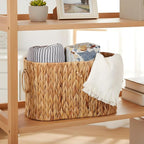 Toilet Paper Storage Basket, Water Hyacinth Slim Toilet Paper Holder with Lid for 6 Regular Rolls Hand-Woven Wicker Rattan Home Decor Bathroom Accessories Organizer