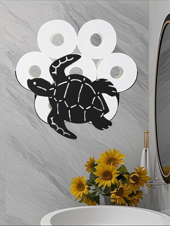 Sea Turtle Toilet Tissue Holder,Animal Paper Holders,Decorative Metal Papers Holder,Funny Toilet Animal Storage for Bathrooms,Bathroom Paper Organizer for Extra 8 Rolls Wall Mounted Art Decor