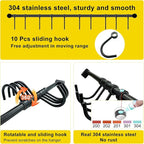 Wall Mounted Utensil Holder, Stainless Steel 20 inch Hook Bar Utensils with 10 Pcs Noiseless Sliding Hooks, Spoon Rack Hanger Bar Tool Organizer for Kitchen. (Black)