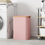 Lifewit 80L Laundry Basket with Lid, Clothes Hampers for Laundry with Bamboo Handles and 1 Removable Bag, Large Foldable Laundry Hamper for Bedroom, Bathroom, Dorm, Laundry Room, Pink