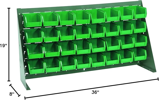 Quantum Storage Systems QBR-3619-210-32GN Ultra Bin Complete Bench Rack Package with 32 Ultra Bins, 36" x 8" x 19" , Green
