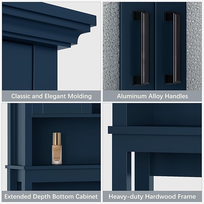 Over The Toilet Storage Cabinet, Over Toilet Storage Bathroom Cabinet with Glass Door and Adjustable Shelf, Above The Toilet Cabinet Behind Toilet Bathroom Organizer, Ultramarine