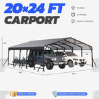 EROMMY 20' x 24' Heavy Duty Metal Carport with Galvanized Steel Roof & Base for All-Weather Protection, Outdoor Carport Garage, Versatile for Car, Boat, Tractor, and Party Use, Dark Gray