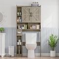 Over The Toilet Storage Cabinet, Farmhouse Storage Cabinet Over Toilet with 2 Barn Door & Toilet Paper Holder Stand, Home Space-Saving Rack, for Bathroom, Restroom (Grey).