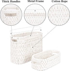 Boho Toilet Paper Storage Baskets, Cotton Rope Woven Bathroom Basket Set of 2, Standing Toilet Paper Holder for 6 Mega Rolls,Storage Bins for Toilet Tank Top, Bathroom Organizer Decor (White 2 Pack)