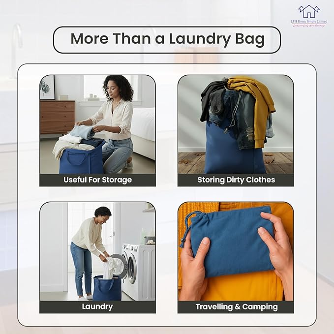 LFH Home Large Premium Cotton Canvas Laundry Bag with Drawstring and Handles Heavy Duty, Multi-Use, and Washable for Home, Travel, College or Storage 28x40 (Pack of 4)-Sky Blue