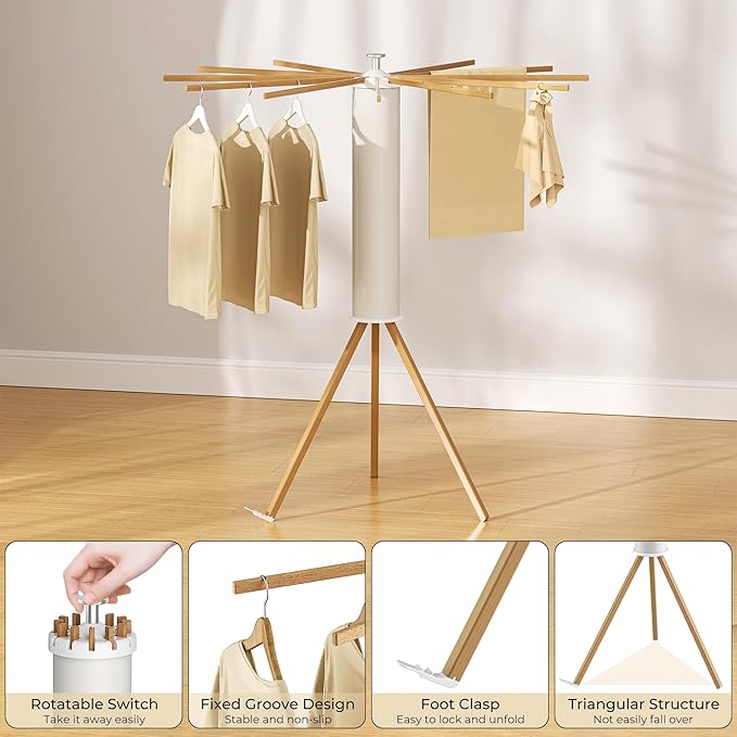 Tripod Clothes Drying Rack, Garment Rack Portable and Foldable Space Saving Laundry Drying Rack - Dryer Rack Clothing Floor Folding Balcony Bedroom Household
