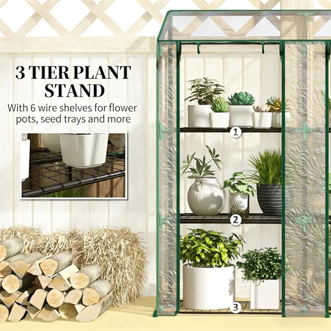 Portable Lean-to Greenhouse with Reinforced UV-Resistant Cover, Ventilated Roll-Up Doors, and Sturdy Wire Shelving for Plant Protection