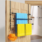 Over The Door Towel Rack, Over Door Towel Rack for Bathroom Door, Triple Towel Storage Holder with Hooks (Matte Black)