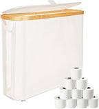 Toilet Paper Storage,Bamboo Organizer Holder With Lid For Bathroom Toilet Paper Towel Storage Basket