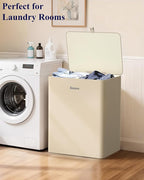 Kitsure Laundry Basket 95L – Large Laundry Hamper with Lid, 2-Compartment Divided Clothes Sorter with Removable Hamper Bags, Beige Organizer for Laundry Room, Bathroom & Bedroom, 22.2" x 16" x 27.4"
