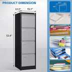 4 Drawer File Cabinet with Lock Metal Vertical Filing Cabinet Office Home Lateral File Cabinet for A4 Legal/Letter Size,Assembly Required (Black Gray, 4 Drawers-Vertical)