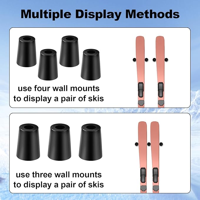 8pcs Vertical Ski Hanger, Ski Wall Mount Holder Vertical Wall Stand Ski Rack with Screws Expansion Anchors Vertical Snowboard Storage to Safely Store and Display your Snow Board(Black)