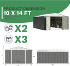 Patiowell 10x14 FT Storage Shed, Outdoor Metal Steel Garden Shed with Lockable Door and Sloping Roof, Large Outside Utility Tool Sheds for Backyard Garden Patio, Gray