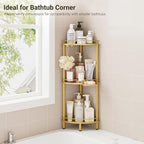 ELYKEN Corner Shower Caddy Standing, 3 Tier Rustproof Metal Shower Organizer with Soap Holder, Floor Shower Corner Shelf Rack Storage Stands with Adjustable Feet & 2 Hooks for Bathroom, Gold
