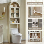 Arched Over The Toilet Storage Cabinet with Acrylic Doors, Modern Over Toilet Bathroom Organizer Shelf, Small Wooden Bathroom Storage Cabinet with Adjustable Shelf, Space Saver, Cream