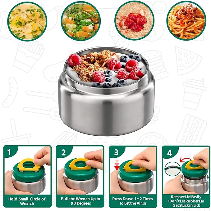 MAISON HUIS 8oz Soup Thermo Wide Mouth Vacuum Insulated Thermo Jar, Leak Proof Stainless Steel Food Container for Hot&Cold Food Kids Lunch Soup for School Travel (Green)