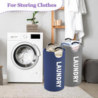2Pack 95L Big Clothes Hamper for Family, Collapsible Laundry Baskets with Handles, Dirty Clothes Bin Stand Up Well, Toteable Laundry Bag for Bathroom, Travel, Grey/Navy Blue
