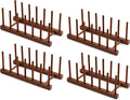 HBlife 4pcs 6 Slots Teak Dish Plate Bowl Cup Book Pot Lid Cutting Board Drying Rack Stand Drainer Storage Holder Organizer Kitchen Cabinet（Keep Dry）