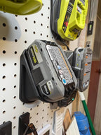 18v Battery Peg Board Storage - Compatible Mount for RYOBI®, DEWALT®, Milwaukee® - Display Shelf - Store Slots - Multicolored (RYOBI®, Red)