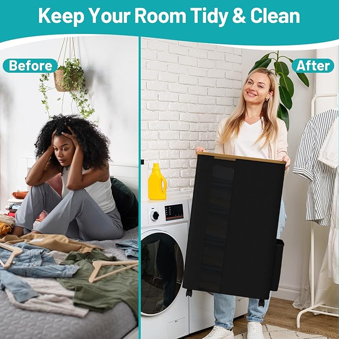 BlissTotes Laundry Basket Laundry Hamper with Lid, Collapsible Laundry Hampers, Laundry Bin, Clothes Hamper Basket with Internal Support & Wheels & Handles for Bathroom, Bedroom (100L, Black)