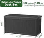 260 Gallon Resin Deck Box, Lockable Patio Outdoor Storage Box for Furniture, Garden Tools and Tools Storage, Waterproof Outside Storage Boxes - Black