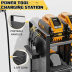 Power Tool Organizer with Charging Station Wall Mount, 3 Layer Expanded Heavy Duty Garage Organization, 48.8 Inch Length Garage Tool Storage, 4 Drill Slot, 16" Standard Hole, Black