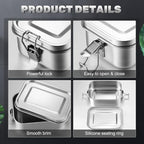 Umigy 1 Pcs Stainless Steel Food Containers 850ml Metal Bento Lunch Box Stainless Steel Food Storage Containers, Lockable Clips to Leak Proof, Reusable Dishwasher Snack Boxes for Work