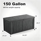 150 Gallon Waterproof Outdoor Storage Box, UV Resistant Resin Deck Box with Hydraulic Rod for Reinforced Stability, Perfect for Patio, Garden, and Pool, Striped Black