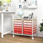 GOFLAME 12-Drawer Rolling Storage Cart, Multifunctional Art Craft Organizer Cart, Mobile Utility Storage Cart with Removable Drawers & Lockable Wheels, Craft Cart for Home Office School, Pink Gradient