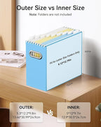 Oterri File Organizer Box, Portable Collapsible Cardboard File Folder Organizer with Handle for Letter Size Hanging Files, Document Storage Box for Home Office & Classroom (4 Packs, Blue)