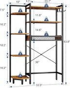 K1 Heavy Duty 7-Tier Over The Toilet Storage（With Basket and Paper Hook）Freestanding Above Toilet Shelf with Adjustable Feet，Space Saver Bathroom Shelves 9.3"D x 33.5"W x 63.8"H，Rustic Brown