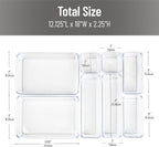 Mind Reader 8-Piece Drawer Organizer Set, Storage Trays for Kitchen, Bathroom, Office, Makeup, Jewelry & More, Junk Drawer Tray, Utensil Holder, Plastic, Clear