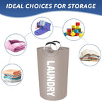 90L Large Laundry Basket, Freestanding Waterproof Laundry Hamper, Collapsible Folding Tall Clothes Hamper, Easy Carry with Foam Protected Aluminum Handles for Dorm, Family, Travel (Khaki)
