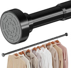 No Drilling Closet Rods for Hanging Clothes, Non Slip Tension Rod with Heavy Duty Clothes Hanging Rod, 17-69 Inches Adjustable Spring Closet Rod for Closet Wardrobe Bathroom Laundry RV, Black