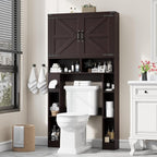 Vabches Over The Toilet Storage Cabinet, Farmhouse Storage Cabinet Over Toilet with 2 Barn Doors ，Toilet Paper Holder Stand，Home Space-Saving Toilet Rack, for Laundry, Restroom, Bathroom(Walnut)