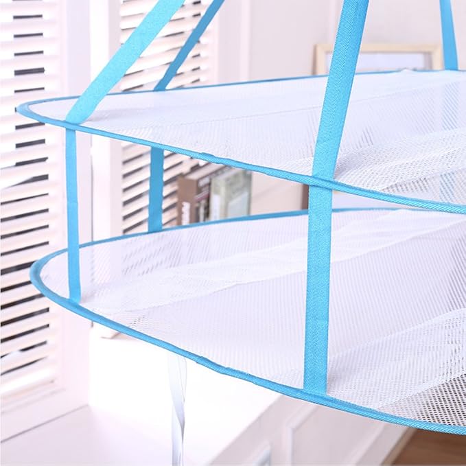 2-3 Tier Folded Mesh Clothes Drying Rack, Stackable Sweater Drying Rack, Portable Hanging Laundry Racks with Fixing Band for T-Shirt, Swimsuit, Underwear(Color:2 Tier)