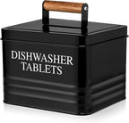 Calindiana Modern Farmhouse Metal Dishwasher Pods Container Holder with Lid for Kitchen Organization and Storage, Kitchen Essentials Decor Accessories, Black