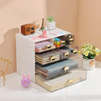Spacious Desktop Storage Box, 1 Large 1 Middle & 2 Small Storage Drawers, Stackable Office Desk Drawer Organizer and Accessories, Printer Paper Organizer, White Plastic Drawers for Workspace