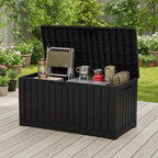 NEWBULIG 60 Gallon Deck Box, Waterproof Outdoor Storage Box with Lockable Lid, Patio Furniture Bench & Side Table, Outside Storage Container, Tool-Free Assembly, for Garden, Pool, Black