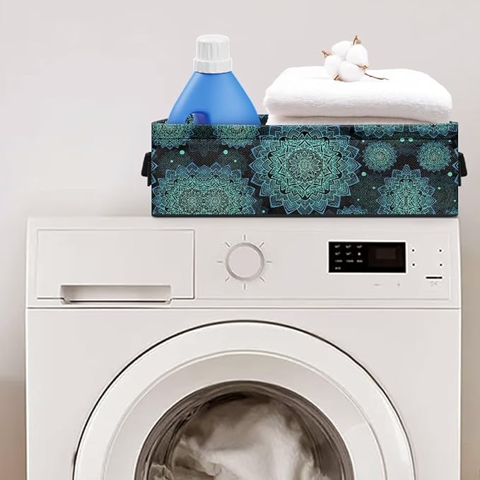 Storage Baskets for Organizing Toilet Paper Storage Bin Rectangular Multi-purpose Fabric Organizer for Living Room Bedroom Office Laundry Decor, Boho Flower Dark Teal