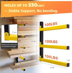 Wood Organizer Lumber Storage Rack Wall Mount - Heavy Duty Metal Cantilever Shelves With 3-Level Holds Up 600 Lbs,Indoor & Outdoor Wood Storage Racks For Garage Woodshops Workshops -2 Pack ,Yellow