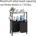 2 Section Laundry Sorter, Laundry Hamper with Shelf, 90L Pull-Out and Removable Oxford Fabric Laundry Bags, 2 Laundry Organizer Basket Clothes Separator Hamper, Black